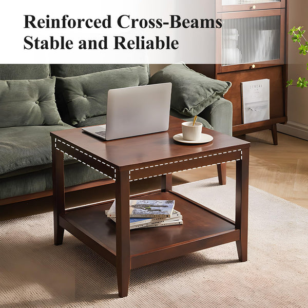 Solid Wood Square Side Table with Storage Shelf