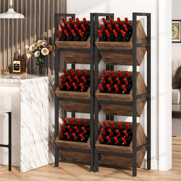 3-Tier Freestanding Wooden Wine Rack with Metal Frame