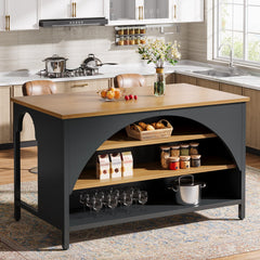 Kitchen Island with 3 Storage Shelves & Seating Area