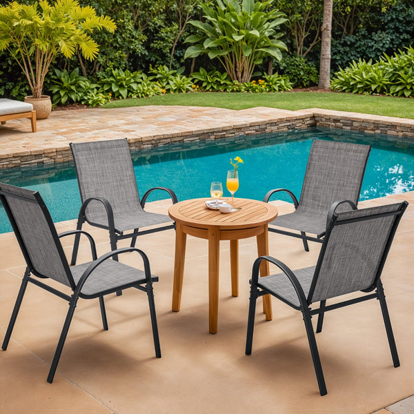 4-Pack Stackable Outdoor Patio Dining Chairs – Steel Frame & Textilene Fabric