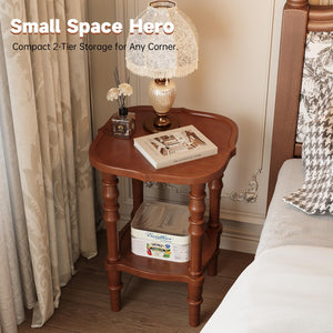 2-Tier Round Solid Wood Side Table