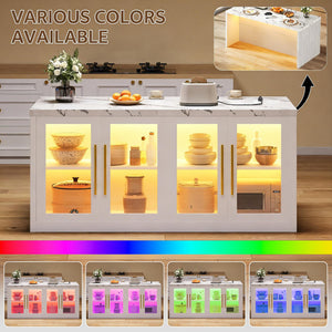Rolling Kitchen Island with Storage & LED Light