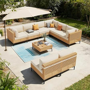 Modular Outdoor Wicker Sectional Sofa Set with Coffee Table