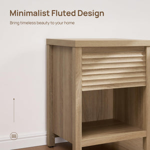 Fluted Nightstand Set of 2 with Drawer & Storage Shelf