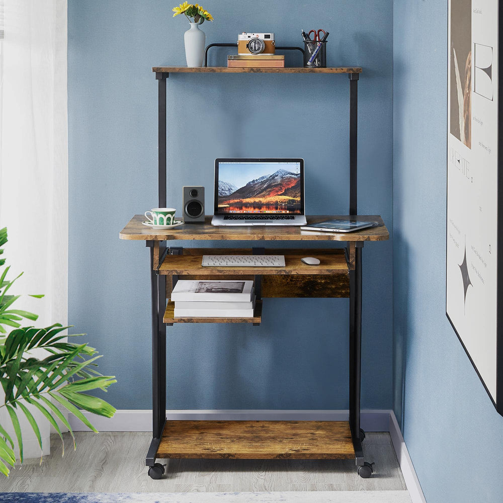 3-Tier Rolling Computer Desk with Keyboard Tray & Printer Shelf