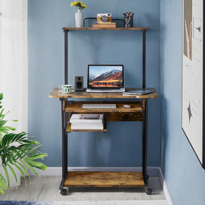 3-Tier Rolling Computer Desk with Keyboard Tray & Printer Shelf