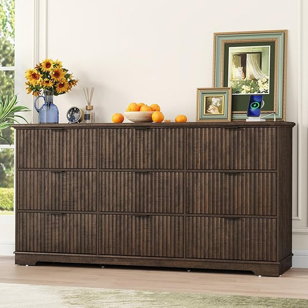 9-Drawer Fluted Dresser with Power Outlet