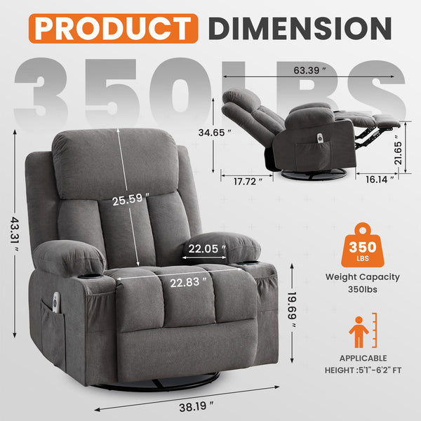 Heated Massage Swivel Rocker Recliner Chair
