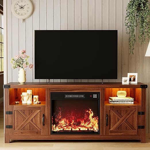 58" Electric Fireplace TV Stand with Barn Doors