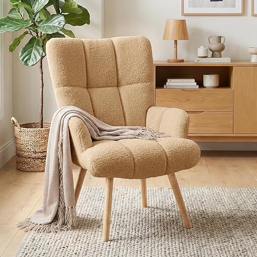 Plaid High Back Accent Chair with Adjustable Feet