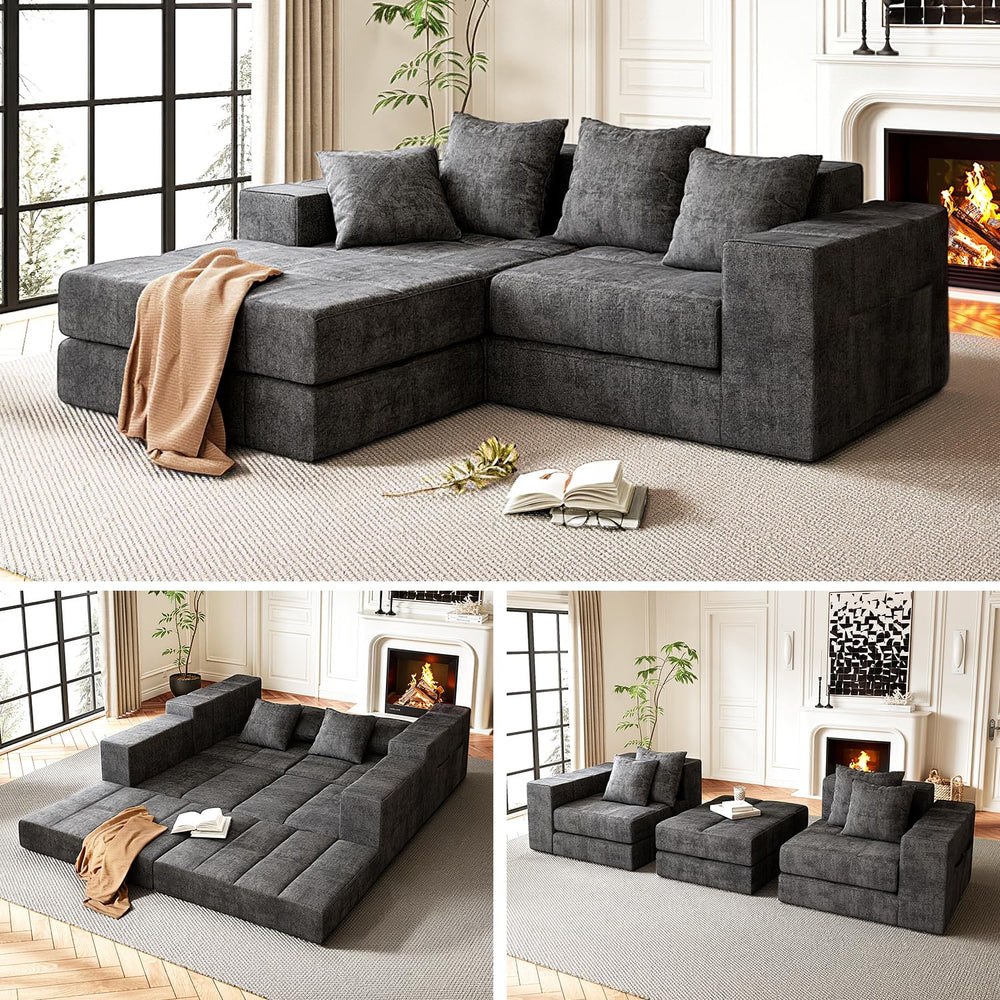 Modular Sectional Sofa with Removable Washable Cover – Dark Grey