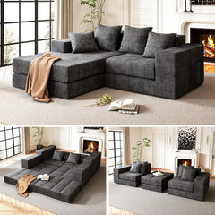 Modular Sectional Sofa with Removable Washable Cover – Dark Grey