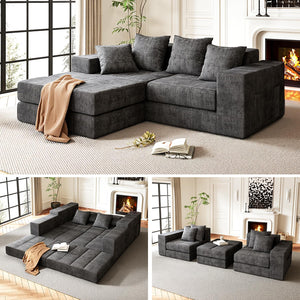 Modular Sectional Sofa with Removable Washable Cover – Dark Grey