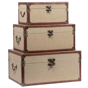 Vintage Nesting Storage Trunk Set of 3 – Linen & Wood with Metal Handles
