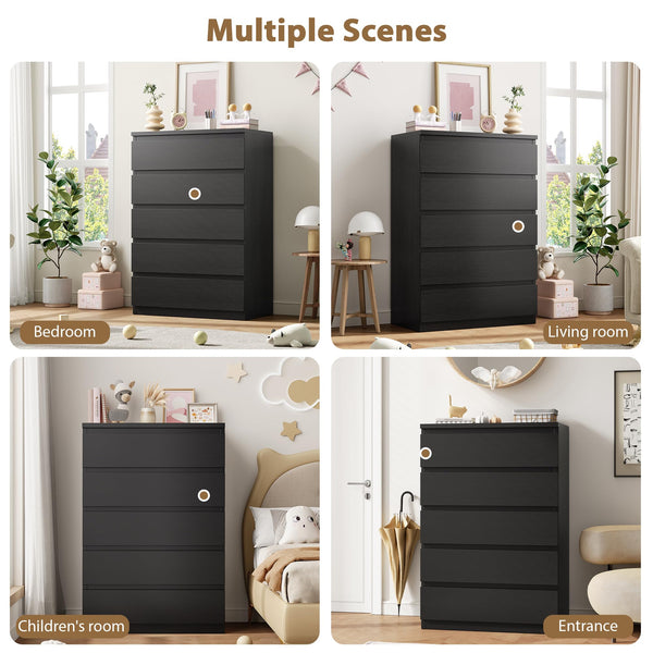 5-Drawer Dresser with Storage – Black