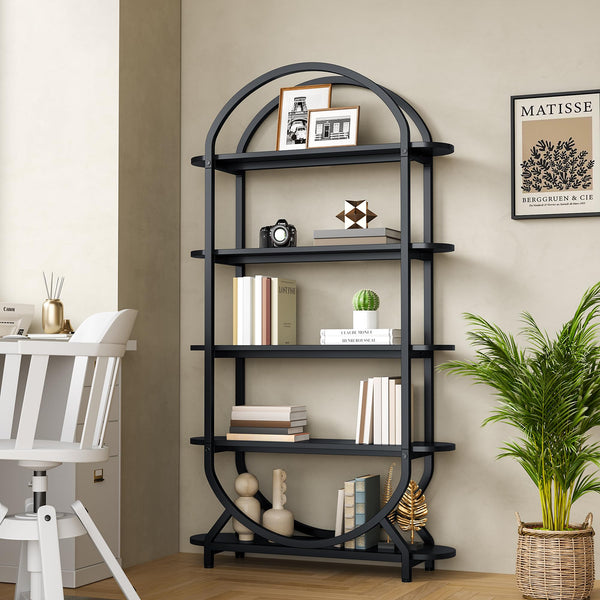 5-Tier Arched Bookshelf with Metal Frame