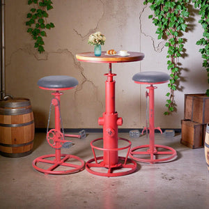 3-Piece Industrial Pub Bar Set with Height-Adjustable Table & 2 Stools