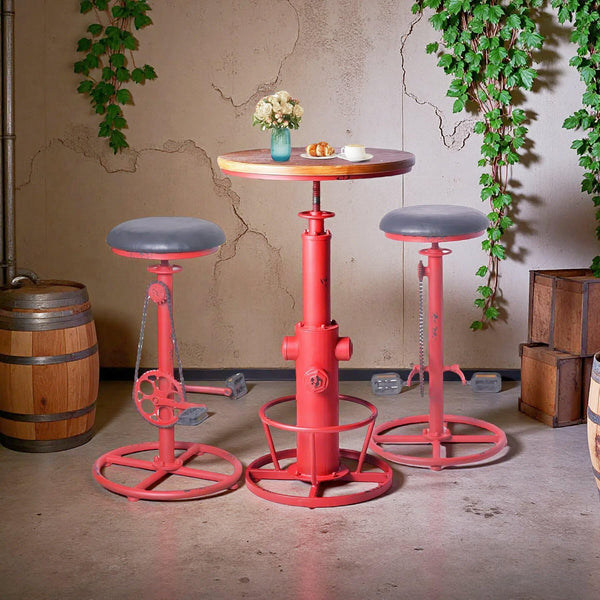 3-Piece Industrial Pub Bar Set with Height-Adjustable Table & 2 Stools