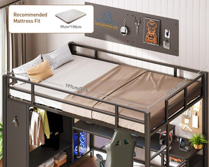 Twin Size Loft Bed with Desk, Wardrobe & Charging Station