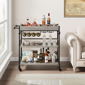 3-Tier Rolling Bar Cart with Wine Rack & Removable Tray