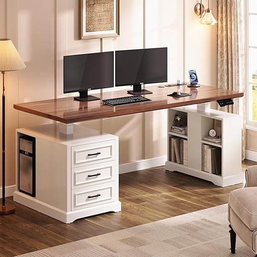Electric Standing Desk with Drawers, Storage Shelves & Power Outlets – 63 Inch