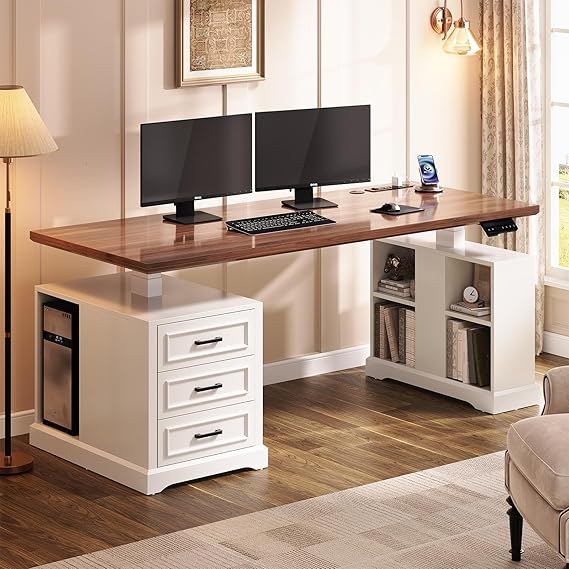 63" Electric Standing Desk with Drawers, Storage & Power Outlets