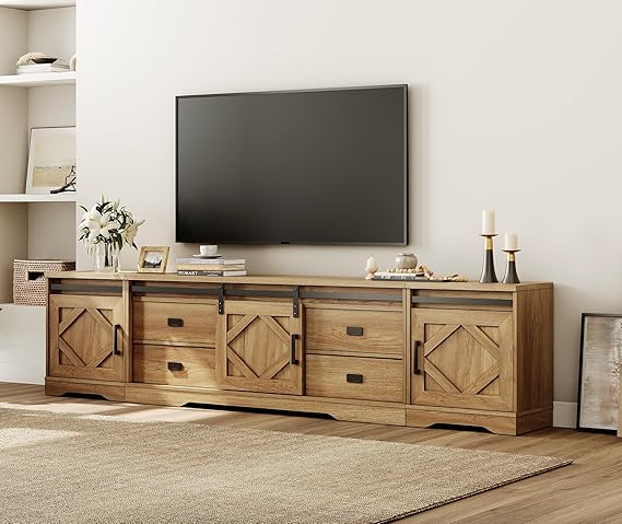 Farmhouse TV Stand for up to 110" TV, 3-in-1 Entertainment Center with Drawers & Cabinets
