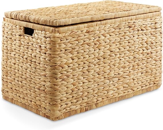 Wicker Storage Chest with Lid & Safety Hinge