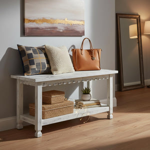 36-Inch Farmhouse Entryway Bench with Storage Shelf