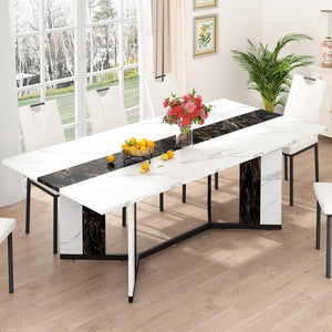7-Piece Dining Table Set with 6 Leather Chairs – Farmhouse Rectangular Kitchen Table