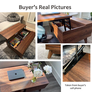 Lift Top Coffee Table with Storage & Sliding Door – Walnut Brown