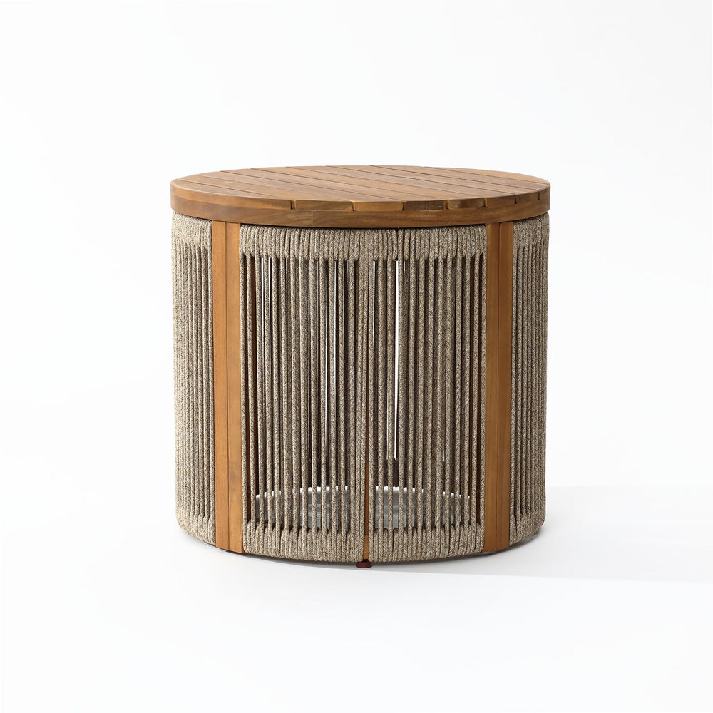 Acacia Wood Outdoor Side Table with Rope Weave