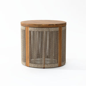 Acacia Wood Outdoor Side Table with Rope Weave