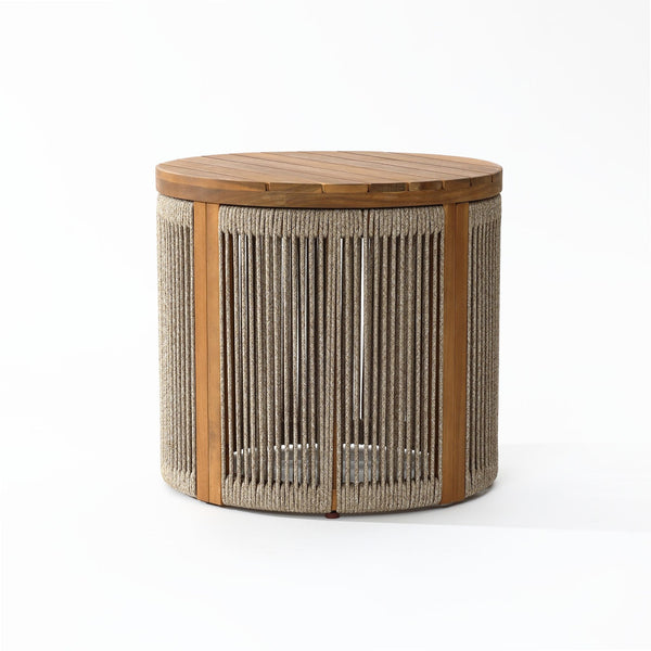 Acacia Wood Outdoor Side Table with Rope Weave