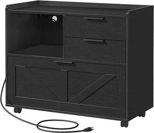 Lateral File Cabinet with Charging Station and Printer Stand