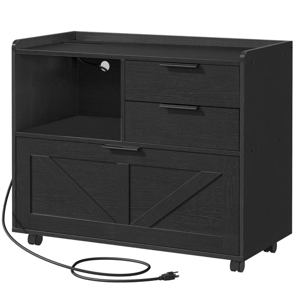 Lateral File Cabinet with Charging Station & Drawers