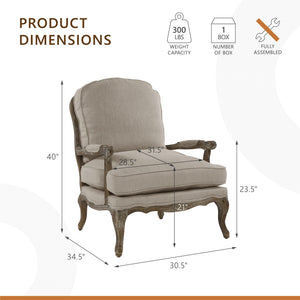 French Country Accent Chair with Rattan Back & Feather Down Cushion