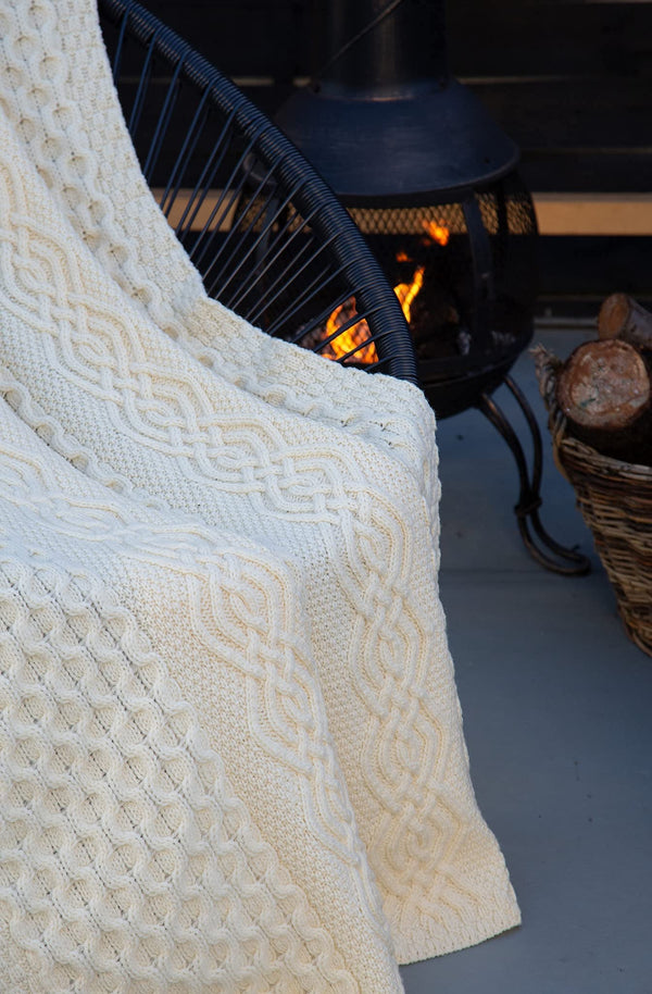Merino Wool Aran Throw Blanket — 60 x 40 Inches
