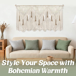Extra Large Macrame Wall Hanging – Boho Tapestry with Rod, 70.8" × 39"