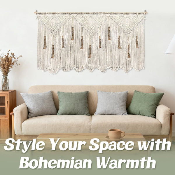 Extra Large Macrame Wall Hanging – Boho Tapestry with Rod, 70.8" × 39"