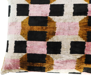 Pink Brown Geometric Silk Velvet Throw Pillow