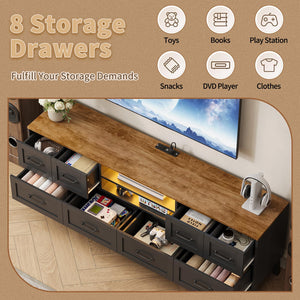 63" TV Console with LED Lighting & 8-Drawer Storage