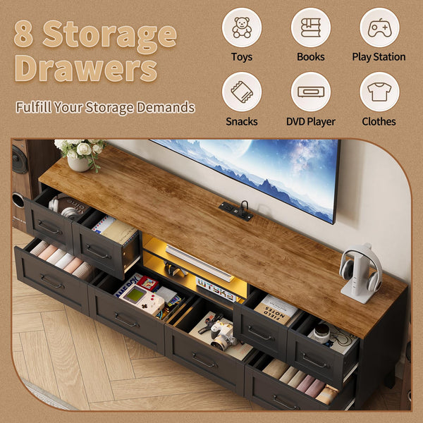 63" TV Console with LED Lighting & 8-Drawer Storage