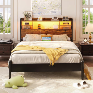 Storage Headboard with LED Light, Power Outlets & USB Ports