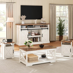 Farmhouse 4-Piece Living Room Furniture Set with 66" TV Stand, Coffee Table & 2 End Tables