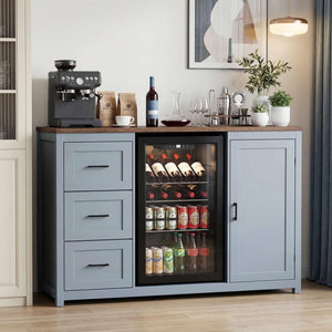 Bar Cabinet with Fridge Space, 3 Drawers, Adjustable Shelves & Power Outlet