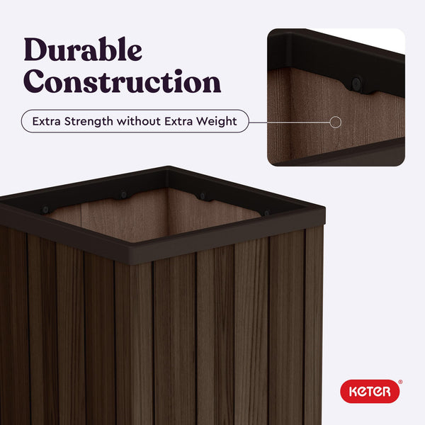 Self-Watering Resin Planter with Wood Look Finish