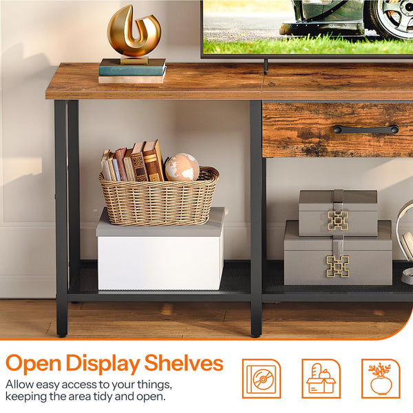 TV Stand for 55 Inch TVs with Fabric Drawer and Open Shelves