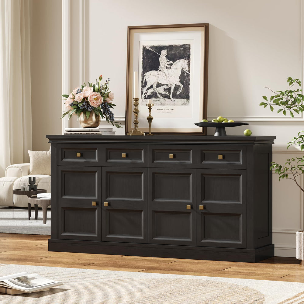 63-Inch Buffet Cabinet with Storage, 4 Doors, Drawers & Shelves