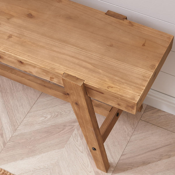 Solid Wood Farmhouse Entryway Bench – 43.3" Rustic Dining Bench with Angled Legs